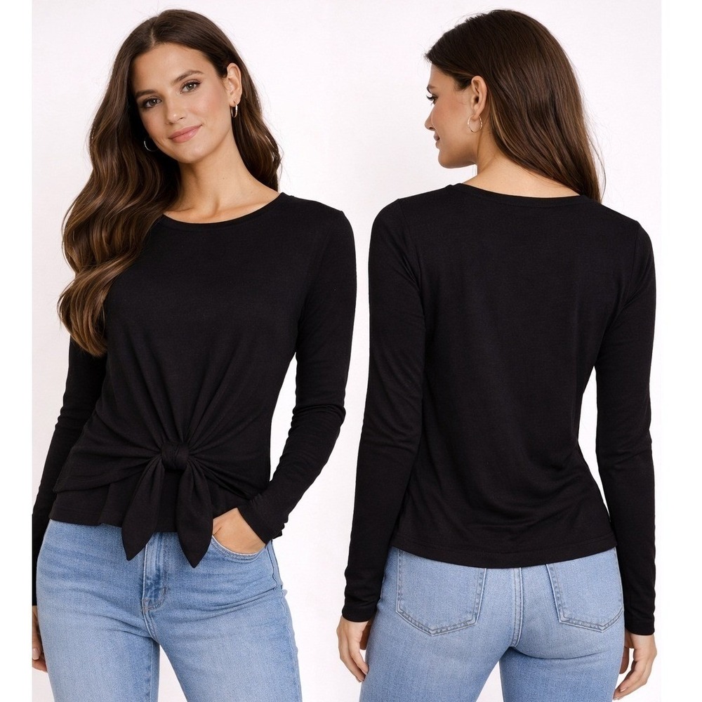 Club Monaco Long Sleeve Top Women Small Black Back Knot Detail Minimalist‎